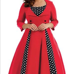 Hanna Nikole 3/4 Sleeve Polka Dots Patchwork Dress